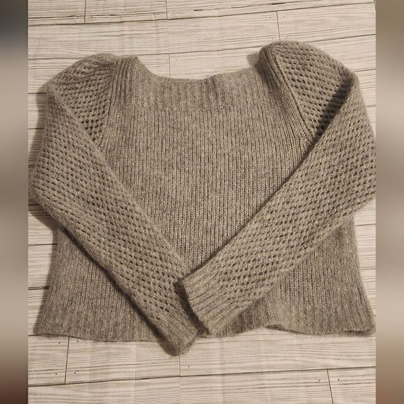 LoveShackFancy Rosie Pullover Gray Sweater Puffer Sleeve Size Medium - Picture 12 of 15